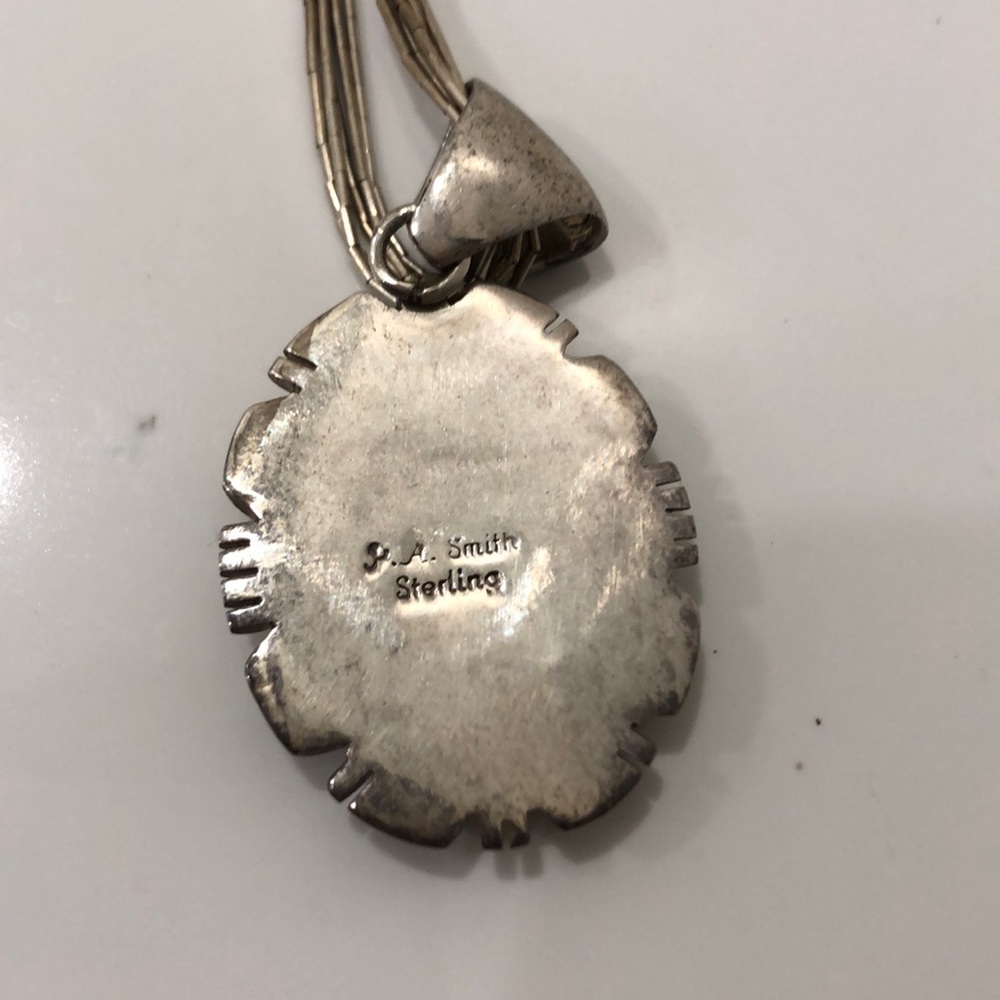 Authentic Native American Zuni sterling stone inlay necklace signed by PA Smith - Picture 2 of 6
